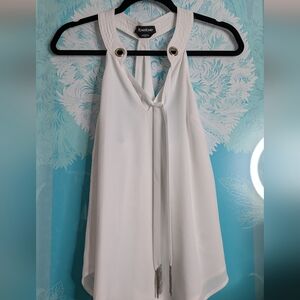 Bebe White Halter Top with Gold Accents